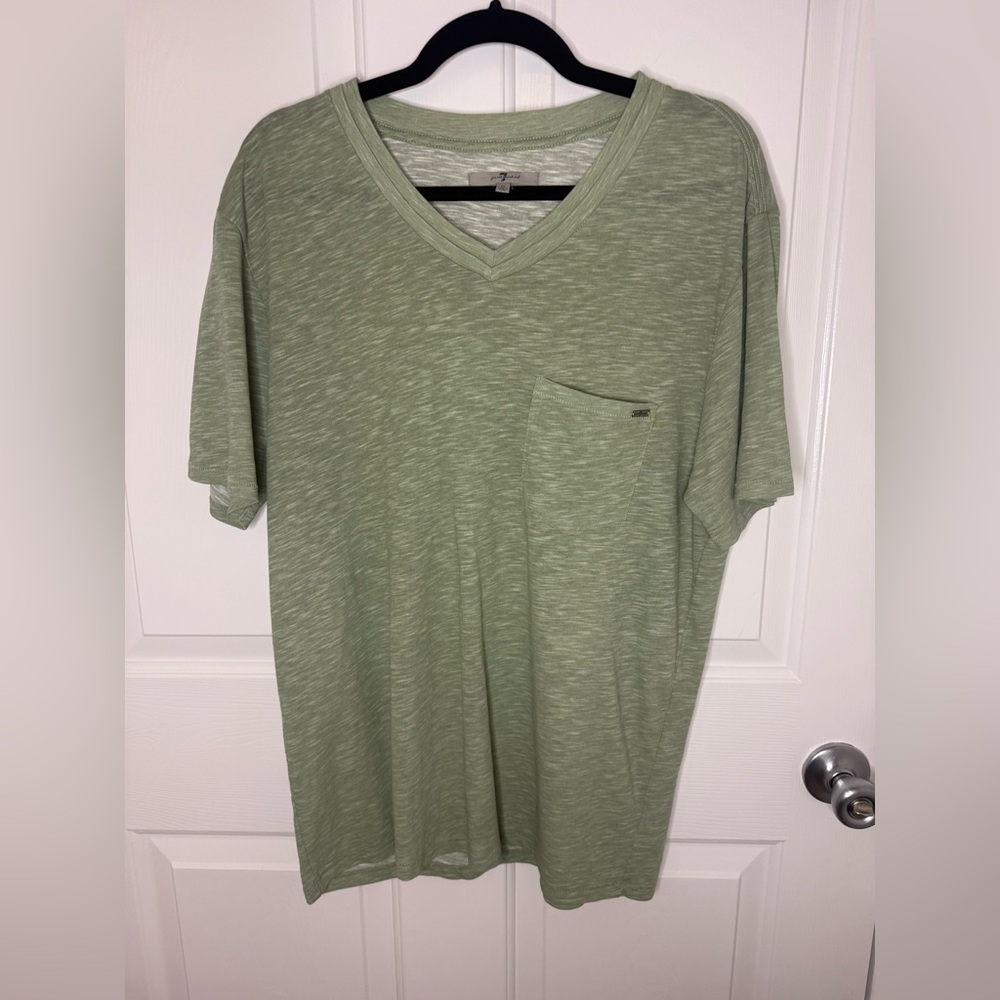 7 For All Mankind Heathered Olive v neck pocket t-shirt Size Medium